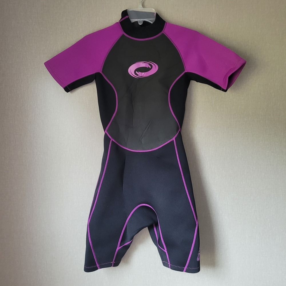 O'Rageous Youth Girls Large Wetsuit Shorty Spring Suit - Black/Purple - Size L